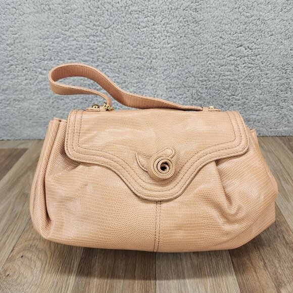 BCBG‎ Max Azria Women's Beige Pink Leather Fold Over Shoulder Bag Satchel Purse - Picture 1 of 13